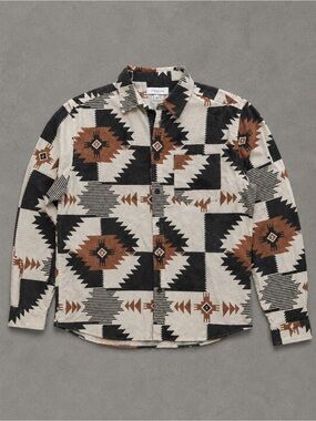 Urban Outfitters Western Beige Black and Brown Aztec Button-Down Shirt Size Med